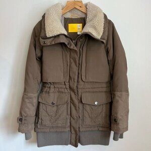 Lole Women’s Winter Jacket Tan Brown Faux Sherpa Collar Size Small 4 6 Insulated